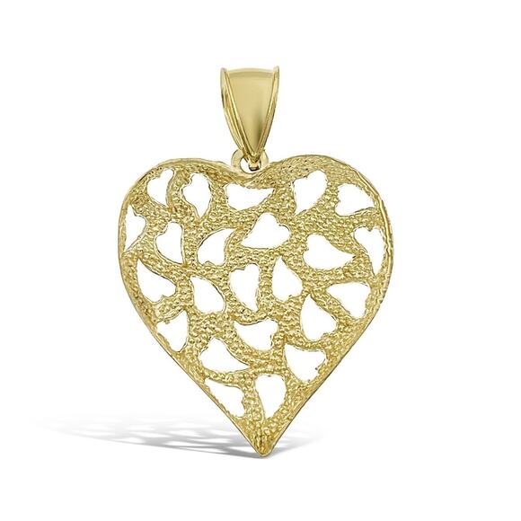 10k Yellow Gold Heart Love Charm Pendant 1.7 inch - Picture 4 of 4
